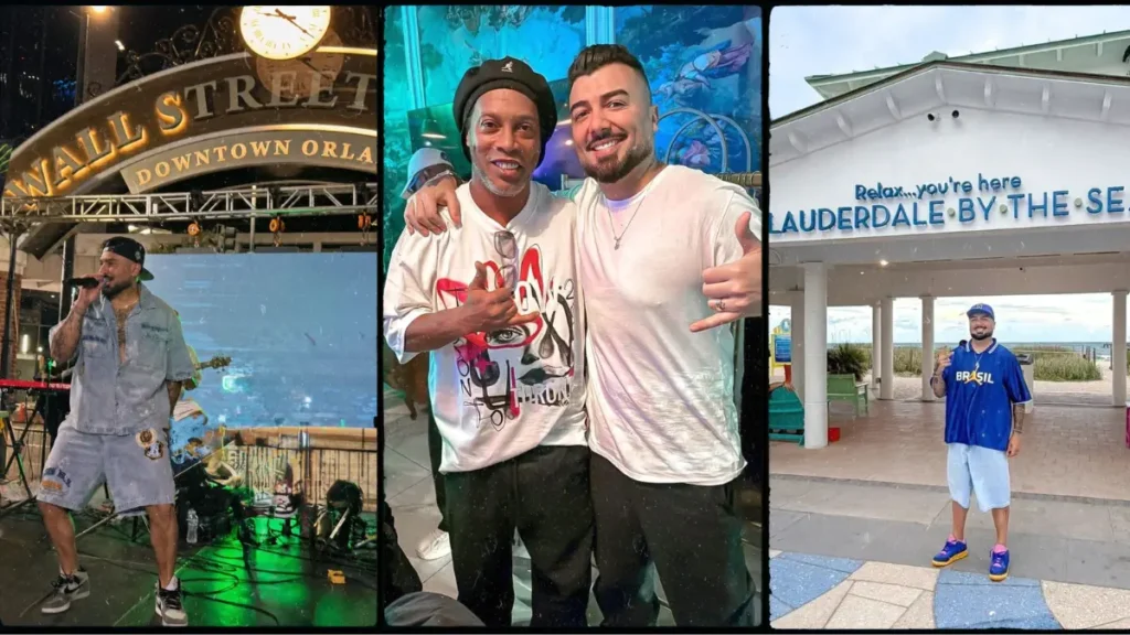 Lito Nuwance ao lado de Ronaldinho Gaúcho em foto publicada durante divulgação de sua carreira internacional.
