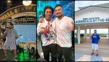 Lito Nuwance ao lado de Ronaldinho Gaúcho em foto publicada durante divulgação de sua carreira internacional.
