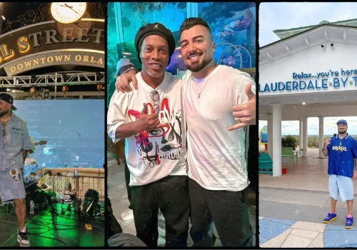 Lito Nuwance ao lado de Ronaldinho Gaúcho em foto publicada durante divulgação de sua carreira internacional.